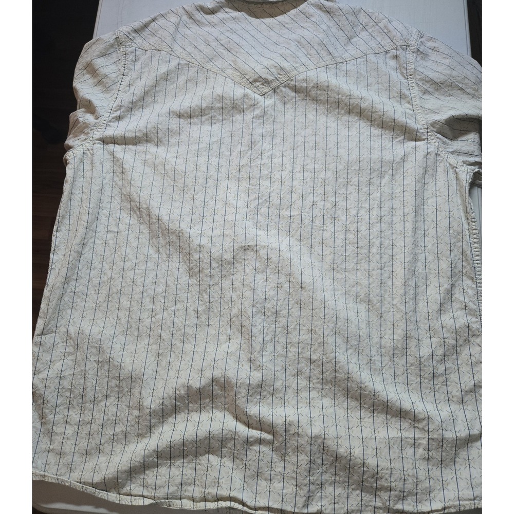 Moon Shine Western Shirt Mens XL Beige Blue Stripe Snap Front Casual Long Sleeve - Picture 4 of 7